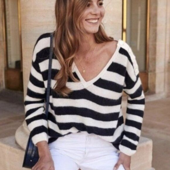 Sezane Nelson Jumper Sweater Striped Size Medium French Knit Mohair Alpaca Pull - Picture 1 of 16